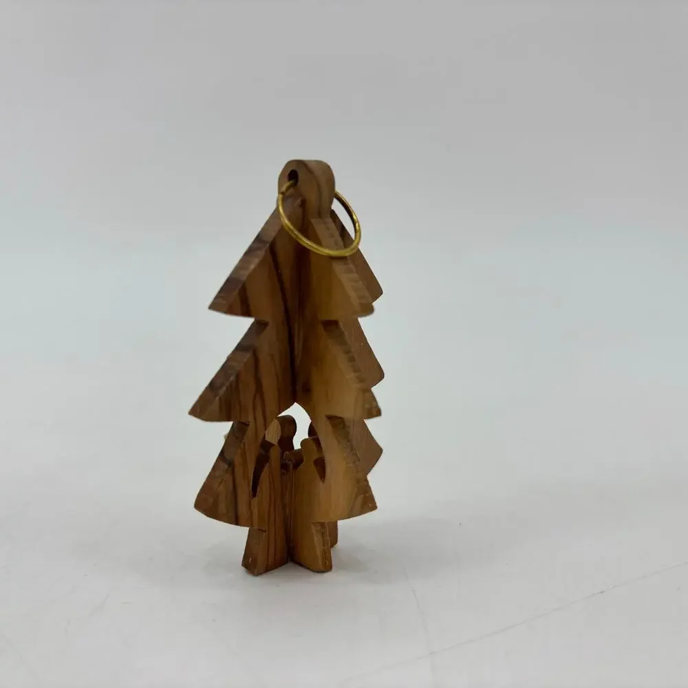 Olive Wood Christmas Tree Nativity Ornament Hand Carved Holy Land Bethlehem
